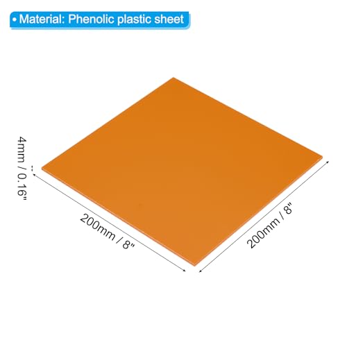Image of PATIKIL Orange Phenolic Sheet, 1pcs 200x200x4mm Laminated Resin Plate Board PCB Sheet for Electrical Electronic Fixtures DIY and Crafts