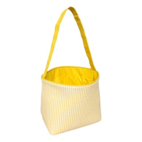 SONA G DESIGNS Seersucker Stripe Fabric Easter Basket Bucket Tote Bag - Egg Collecting3