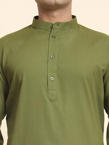 Image of Men's Pure Cotton Solid Kurta Pajama Set Mandarin Collar Casual Yoga Dress