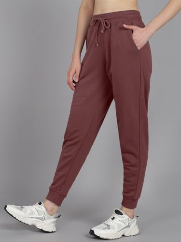 Image of Vogaan Women's Cotton Blend Regular Fit Track Pants | Drawstring Waist Solid Joggers | Super Combed Casual Joggers for Running & Gym