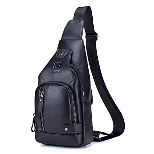 Hebetag Leather Sling Bag Hiking Daypack for Men Women Outdoor Travel Camping Fishing Crossbody Shoulder Chest Pack Backpack Black - Image 2