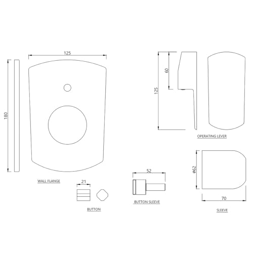 Image of JAQUAR KUBIX Prime Series Single Lever Exposed Parts Kit of Hi-Flow Diverter Operating Lever, Cartridge Sleeve, Wall Flange | with Seals | Button Assembly Sleeve & Button
