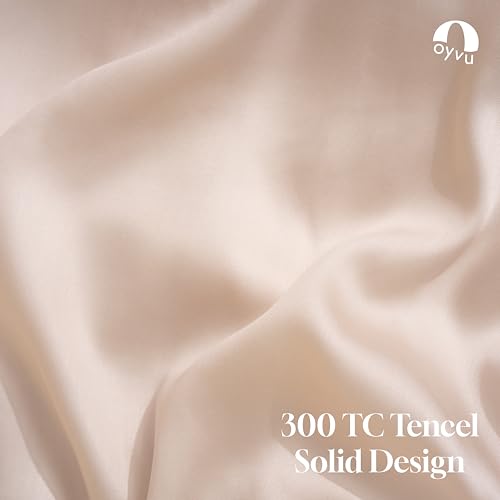 Image of Luxury Fitted Bedsheet | Queen Size | 300TC | | 100% Tencel| Oat Milk Color | Premium Solid Design | 1 Fitted Bedsheet & 2 Pillow Covers for Bedroom | Size - Queen, 60 inch X 78 inch x 12 inch inch