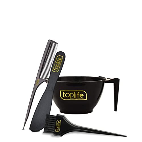 Kit Simples de Tintura 1 Pincel, 1 Pente Fino, 1 Tigela para Pintura e 1 Espátula Toplife Profissional
