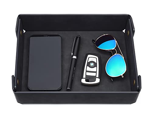 Image of CASIRENA Faux Leather Valet Tray Organizer for Men - Catch-All Tray for Entryway Table Key, Wallet, Watch, Coin Change, Phone, Dresser EDC Dump Jewelry, Bedside Nightstand Desk-top