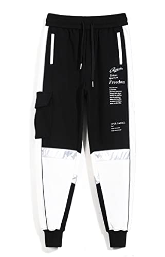 MOKEWEN Men's Contrast Color Patchwork Jogger Harem Cargo Ninth Pants with Big Multi Pockets Drawstring Waist3