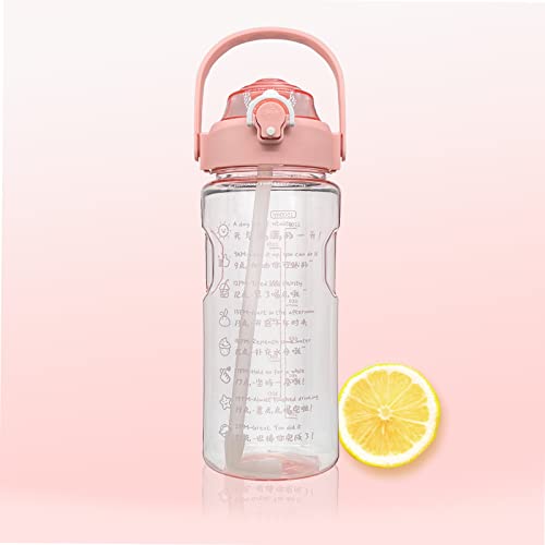 Huhemy Gourde de Sport avec Paille 1.5L,Water Bottle en Plastique Anti-fuite,Gourde Sport avec marqueur de temps,Pour le vélo,le plein air,le sport,le fitness et le bureau. (Rose)