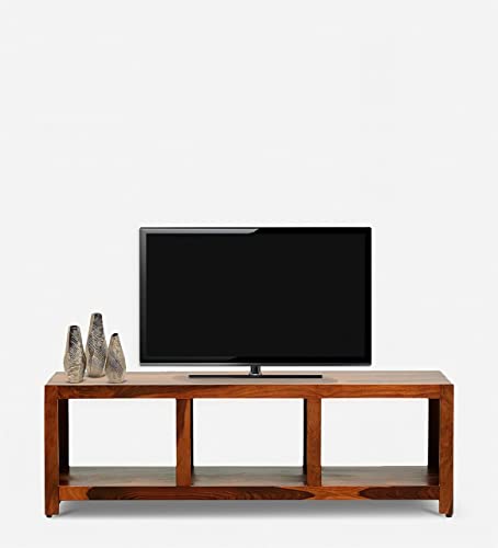 Wood world furniture Sheesham Wood TV Cabinet with Shelf Storage Multipurpose Entertainment Unit Wooden TV Stand for Bedroom Living Room