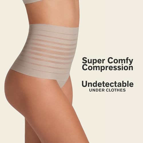 Leonisa Seamless High Waisted Thong Panty with Lace Stripe for Women - Slimming Tummy Control Underwear2