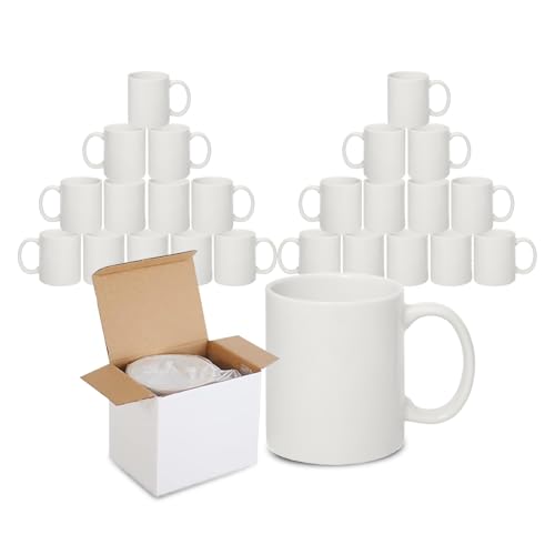 Sublimation Mugs with Boxes | Plain White Large Handle High Gloss Orca Coated Ceramic Mug for Coffee & Tea | Ideal for Gifting & DIY Projects Heat Press Printing Mugs 11oz (Pack of 24)