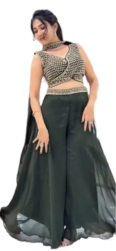 Image of Women Palazzo Blouse Dupatta Set for Women,Fully Stitched Teby Silk Palazzo with BanglorySilk Blouse & Teby Silk Dupatta | Multicolour Embroidery & Sequin Work