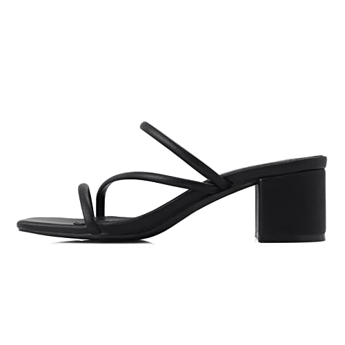 Image of Shoe'N Tale Strappy Heels For Women Low Chunky Block Heel Heeled Sandals Square Open Toe Slip On Slides Mules