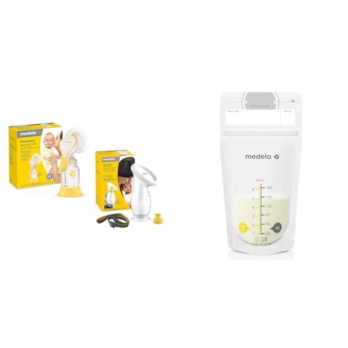 Image of Medela Manual Breast Pump Set - Perfect Pair Bundle, includes Harmony Manual Breast Pump & Breast Milk Storage Bags, 100 Count, Ready to Use Breastmilk Bags for Breastfeeding