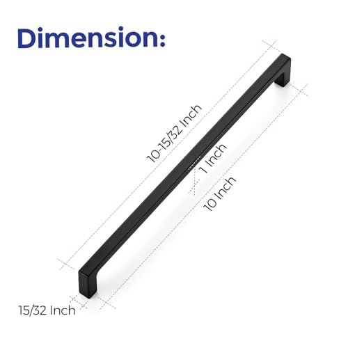 Image of Ravinte 1 Pack Solid 10 Inch Kitchen Square Cabinet Handles Matte Black Pulls Drawer Pulls Kitchen Cabinet Hardware Flat Black Handles
