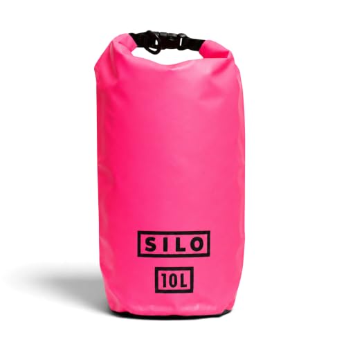 SILO Dry Drop 10L Bolsa Seca Impermeable - Ultraligera con Cierre Roll-Top para Trail Running, Kayak, Camping y Playa - 500D PVC, Correa Rosa