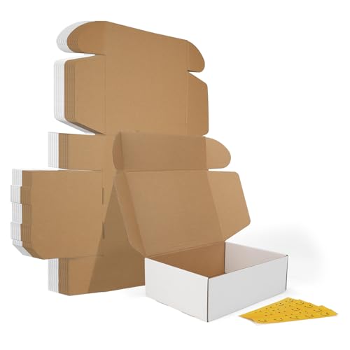Image of HORLIMER 20 Pack 12x9x4 Shipping Boxes, 10 Pack White and 10 Pack Brown Corrugated Cardboard Box for Mailing, Packaging, Small Business