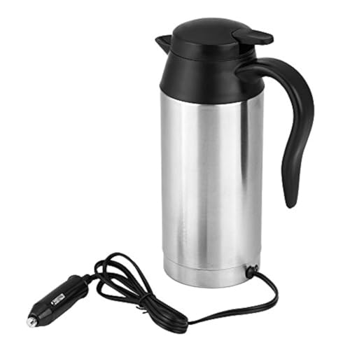 Portable Water Boiler For Car- Portable 12V Car Electric Kettle Heating Mug 750ml Stainless Steel PP Vacuum Drinking Cup Travel Kettle Water Boiler Fast Boiling 12V Cigarette Lighter Plug for