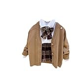 [YJSO] 3点セット セットアップ 子供服 女の子 上下セット ニット ニットカーディガン ブラウス プリーツスカート スカート ブラウン 可愛い 学院風 JK チェック キッズ ベービー おしゃれ 通学 90 入園式 卒園式 入学式 パーティー 発表会 七五三