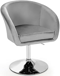 TANGZON 360° Swivel Velvet Accent Chair, Height Adjustable Occasional Tub Chair with Soft Thickened Cushion & Metal Round Base, Modern Dining Chair for Living Room, Kitchen, Office and Bar (Grey)