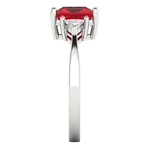 Clara Pucci 2.32 ct Brilliant Princess Cut Simulated Ruby 14k White Gold 3 Stone anniversary Wedding Engagement Ring3