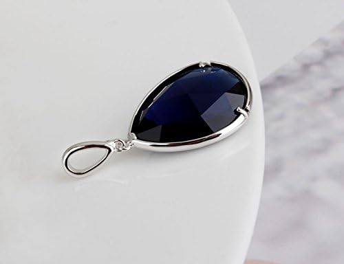 Miniatura 3 de Crystalline Azuria Collar con colgante de lágrima con cristales de circonita de zafiro de imitación azul, chapado en oro blanco de 18 quilates para