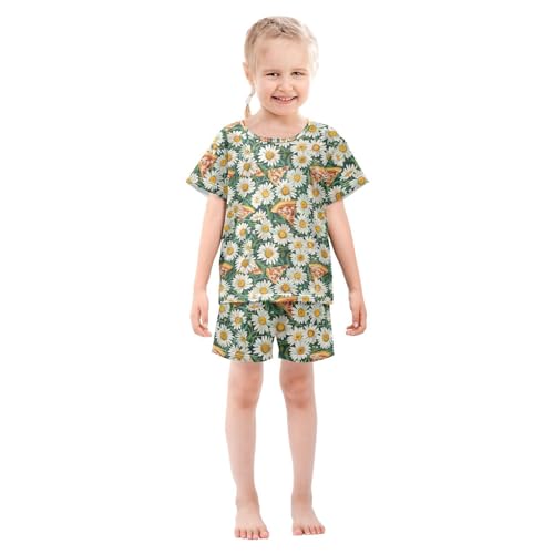 ALAZA Daisy Flowers Pizza Pajama Set Short Sleeve Sleepwear Soft Lounge Nightwear3