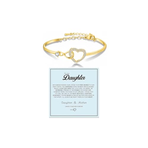 LIU JUN To My Daughter Forever Connected Bracelet, Infinity Forever Love Heart Bracelets You Are Always In Mine From Mom Cubic Zirconia Adjustable Inspirational Gift Jewelry