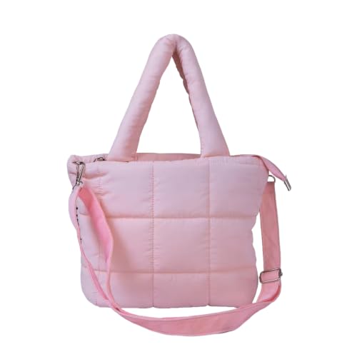 Image of WEMOL Premium Quilted Super Soft Tote Bag for Women (Quilted Tote - Pink) | Lightweight | Adjustable shoulder strap | Multiple inner pockets | Large Capacity Tote Bag