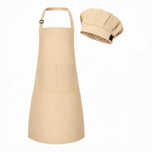 Image of uniformer Kids Apron with Chef Cap for Cooking, Baking, Painting Art & Crafts | Adjustable Child Apron with 2 Pockets | Great for Kitchen, School