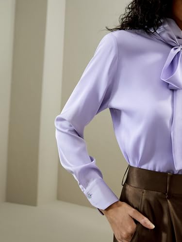 LilySilk Womens Pure Silk Shirt Ladies 22MM Mulberry Silk Bow Tie Blouse with Turtleneck Ribbon Versatile Casual Work4