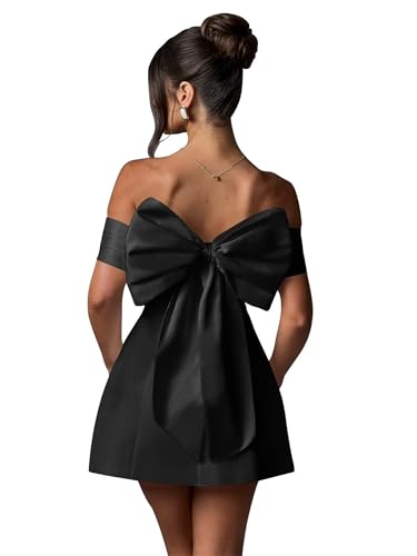 Off Shoulder Short Homecoming Dresses for Teens Mini Cocktail Party Gowns Backless Graduation Dress with Bow