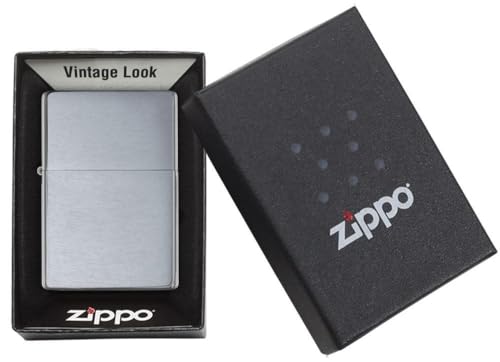 Image of Zippo Metal Vintage Brushed Chrome Without Slashes, Silver, Pocket Fuel, Windproof Premium Lighter (BIS Certified)