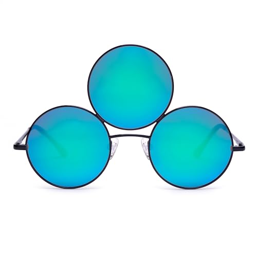 Third Eye Sunglasses TURQUOISE CYAN Polarized Mirrored Reflective Lenses with Black Frames