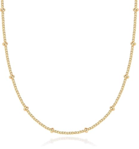 Adabele Solid 925 Sterling Silver Gold Filled 1.9mm Satellite Bead Station Curb Chain Necklace Thin Dainty Tarnish Resistant Hypoallergenic Nickel Free Women Jewelry