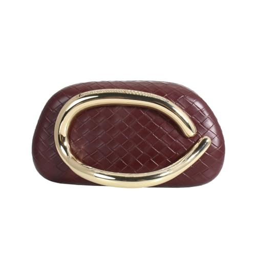 Image of Women Woven PU Leather Clutch Box Metal Handle Evening Bag Trendy Leather Handbag Weave Shoulder Purse for Causal