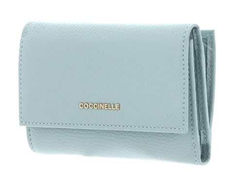 Porte-monnaie Coccinelle cuir Metallic Soft aquamarine portefeuille bleu clair
