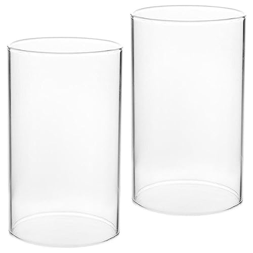 Steam Cleaner Glass Lamp Shade 2Pcs Candle Chimney Candle Holder Cover Clear Open Ended Transparent Glass Holder Tube Shade Flame Chimney Tube Cover 15x10cm