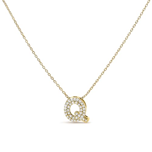 10K Yellow Gold Diamond Accent "Q" Initial Bubble Pendant Necklace