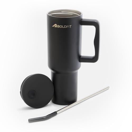 Image of Boldfit Tumbler Bottle with Lid and Straw 1.2L Stainless Steel Water Tumbler | Leakproof Travel Mug with Handle & Reusable Straw Sipper with Cleaning Brush 1200ml