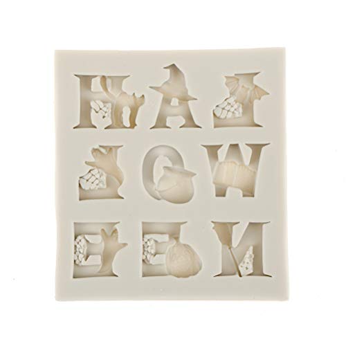 ZIGJOY Creativo Halloween Silicona Fantasma Bruja Calabaza Calavera Molde de mano para hacer galletas Dulces Chocolate (Letras 2 piezas)