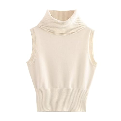 FindThy Women’s Turtleneck Sweater Vest Trendy Sleeveless Ribbed Knit Solid Color Cropped Pullover Tank Tops