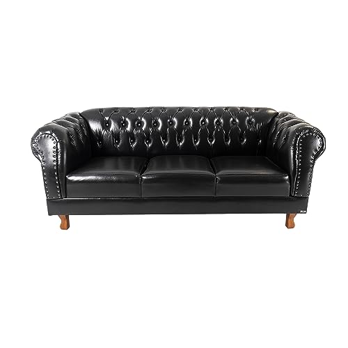 Sofá Chesterfield Duque 3 lugares 2m - Corano Preto/sala de estar, recepção, barbearia