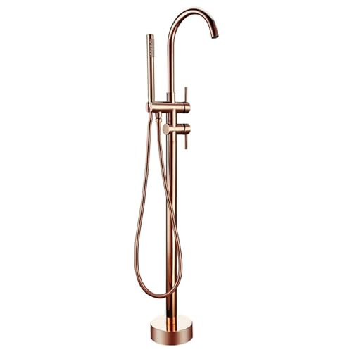 Image of BASSINO Luxury Freestanding Floor Mounted Bathtub Faucet with Hand Shower /6x8x45 Inches Premium Stand Alone Bath Tub Mixer Tap for Bathroom /Free Standing Tub Filler for Spa-Villa Bathrooms(Rose-Gold)