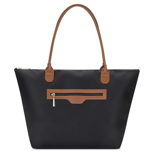 Nylon Tote Bag for Women with Zipper, Lightweight Large Laptop Shoulder Handbag, Spacious Gym, Travel and Shopping Purse