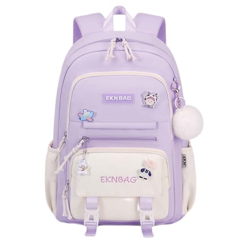 MININAI Mochila grande para adolescentes e crianças, fofa, estética para laptop, kawaii, ensino fundamental, ensino médio, mochila para livros, Roxa, 12.5' x 5.5' x 17.7', Minimalista, moderna