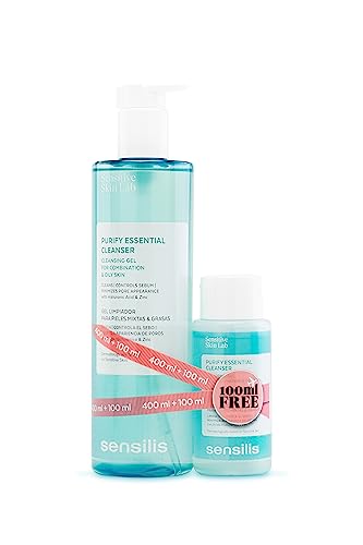 Sensilis - Purify Essential Cleanser, Gel Limpiador Purificante, Elimina Impurezas, Minimiza la Apariencia de Poros y Normaliza la Secreción Sebácea, Textura Gel, 400 ml + Regalo 100 ml para Viaje
