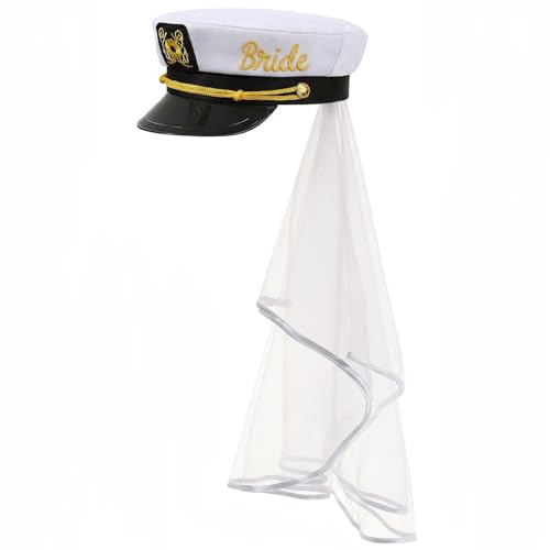 Erying Bride Captain Hat with Veil Nautical Boating Cap Bachelorette Party Favor Bridal Shower Bride to be Gift