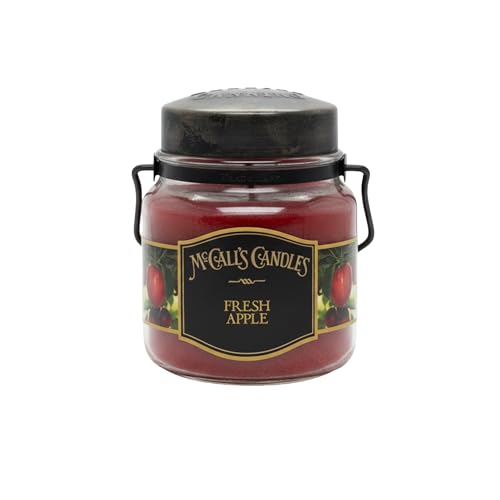 Image of McCall's Candles | Fresh Apple | 16 oz Two-Wick Scented Candle | USA-Poured | Vintage Rustic Jar with Carrying Handle | Crisp Macintosh Apple Fragrance