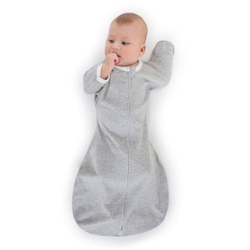 Image of SwaddleDesigns Transitional Swaddle Sack, Arms Up Half-Length Sleeves & Mitten Cuffs, Swaddle for Newborn Transition to Baby Sleep Sack Wearable Blanket, Medium, 3-6 Month, 14-21 lb, Heathered Gray