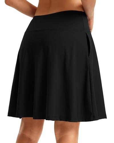 FitsT4 Sports Women's 20'' High Waisted Swim Skirt Skort Quick Dry Swimsuit Bikini Bottoms with Pockets